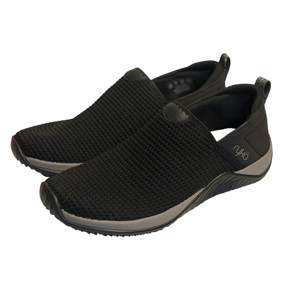 Ryka Echo Unwind Academy Black Knit Trail Slip-On Walking Sneakers Womens 6.5W